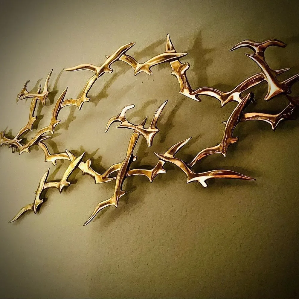 ♥️ BIJAN SIGNED~SEAGULLS~BIRD BRASS METAL ART WALL SCULPTURE~JERE MID CENTURY